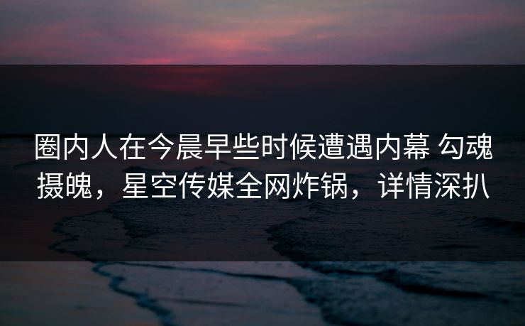 圈内人在今晨早些时候遭遇内幕 勾魂摄魄，星空传媒全网炸锅，详情深扒
