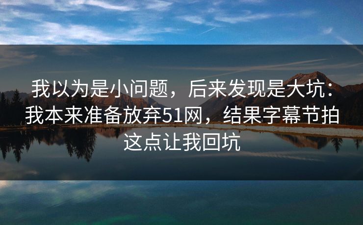 我以为是小问题，后来发现是大坑：我本来准备放弃51网，结果字幕节拍这点让我回坑